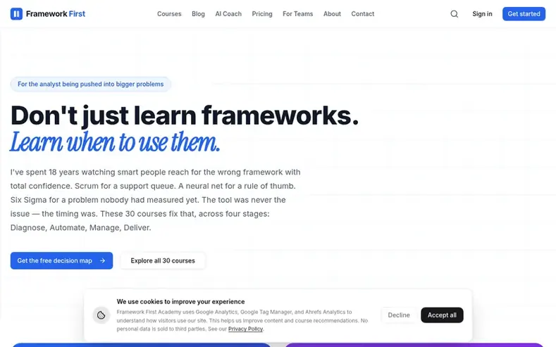 Screenshot of the Framework First Academy homepage
