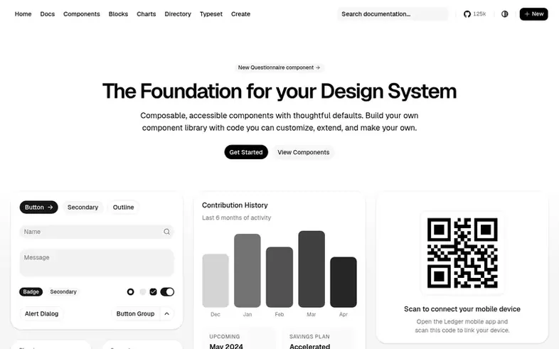 Screenshot of the shadcn/ui homepage