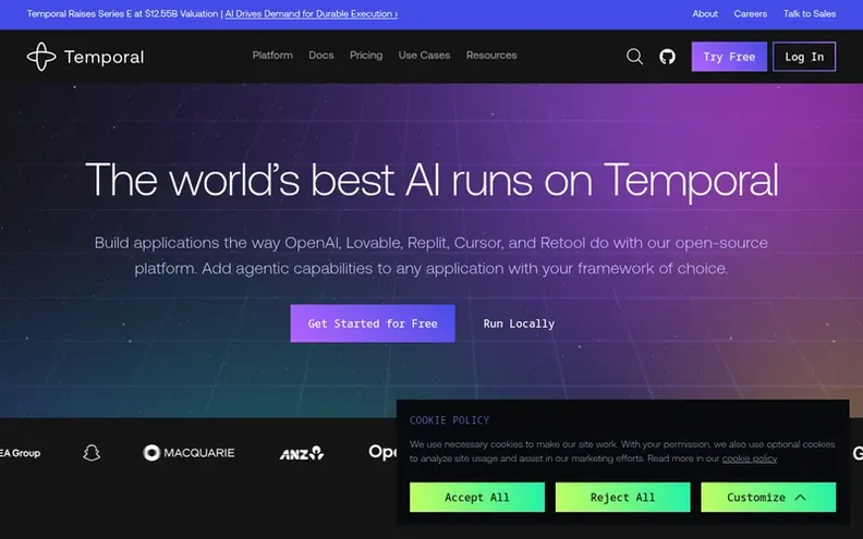 Screenshot of the Temporal homepage