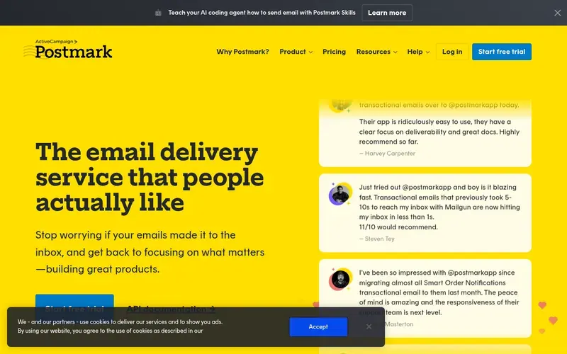 Screenshot of the Postmark homepage