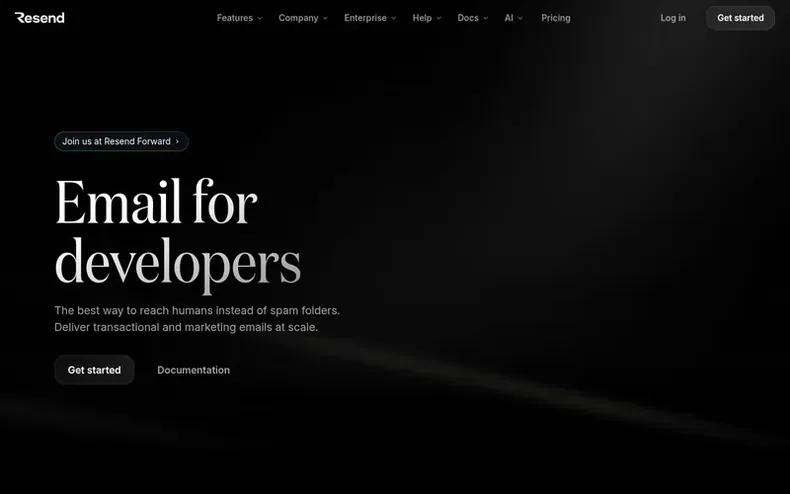 Screenshot of the Resend homepage