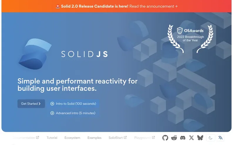 Screenshot of the SolidJS homepage