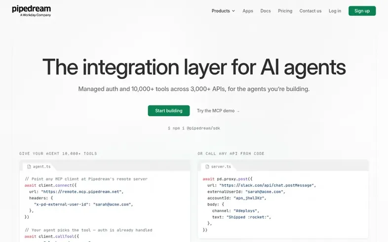 Screenshot of the Pipedream homepage