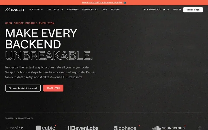 Screenshot of the Inngest homepage