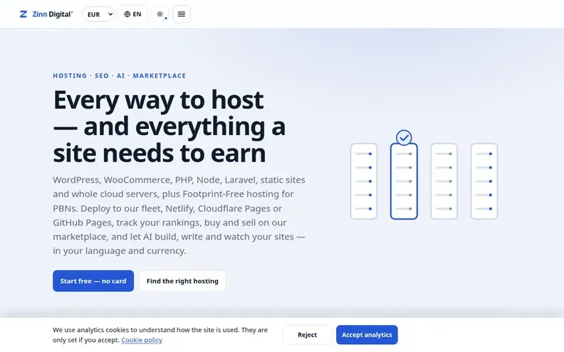 Screenshot of the Zinn Digital® homepage
