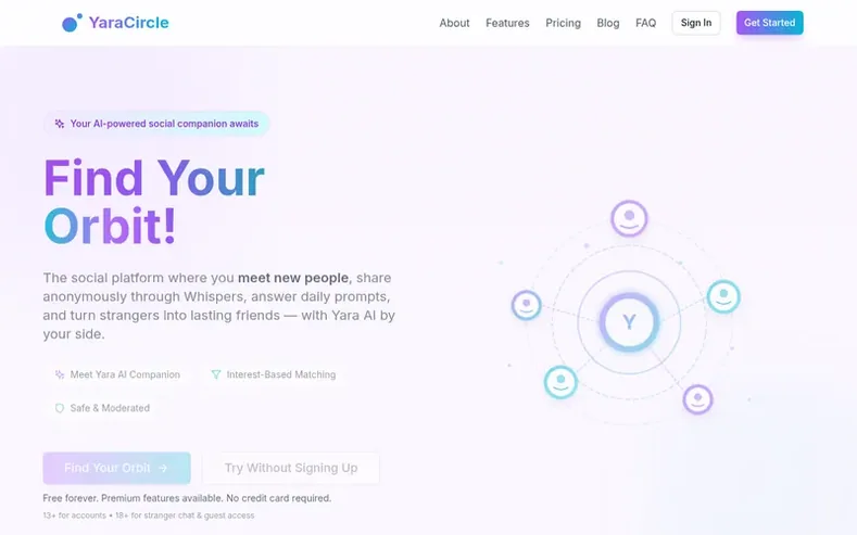 Screenshot of the YaraCircle homepage