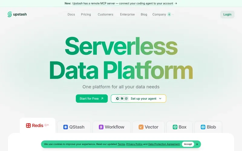 Screenshot of the Upstash homepage