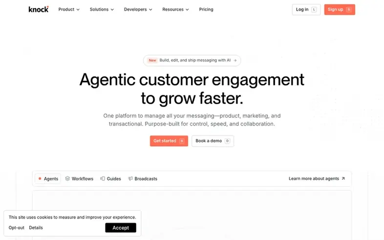 Screenshot of the Knock homepage