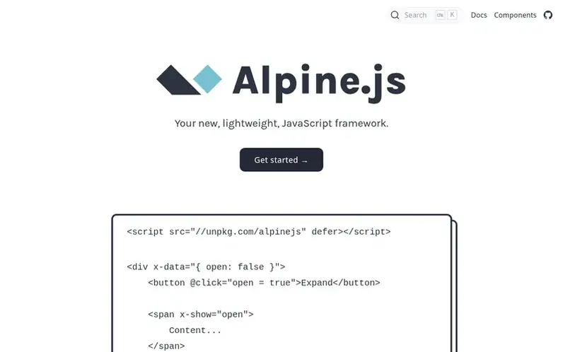 Screenshot of the Alpine.js homepage