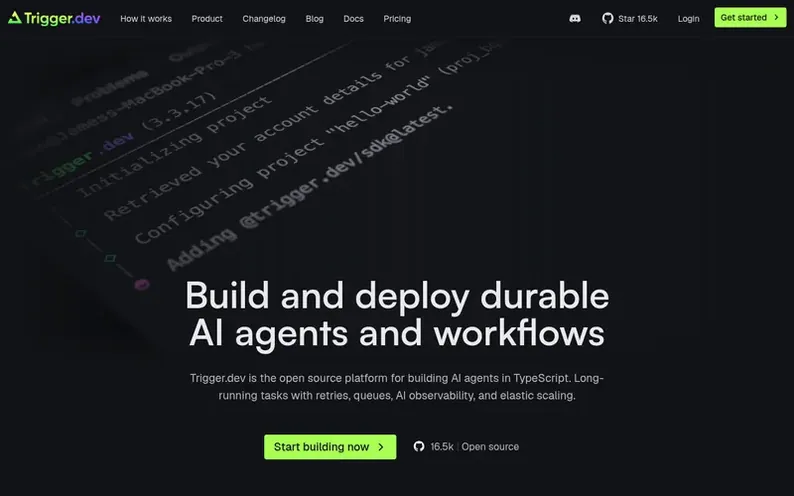 Screenshot of the Trigger.dev homepage