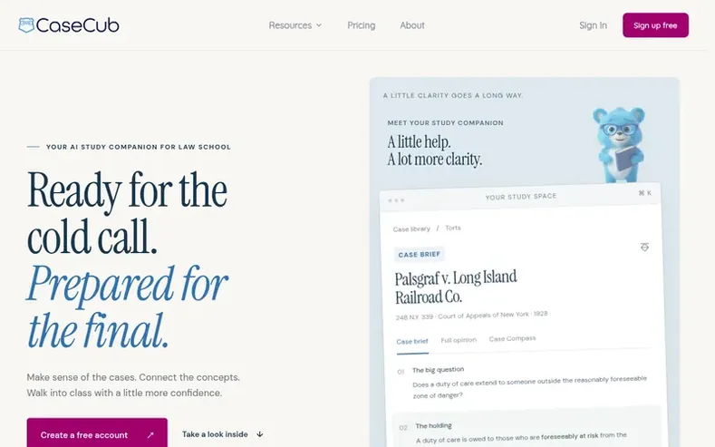 Screenshot of the Case Cub homepage