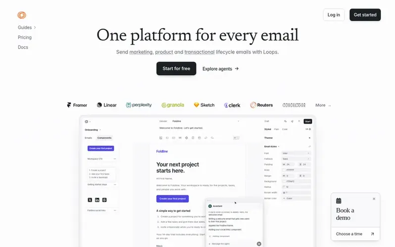 Screenshot of the Loops homepage