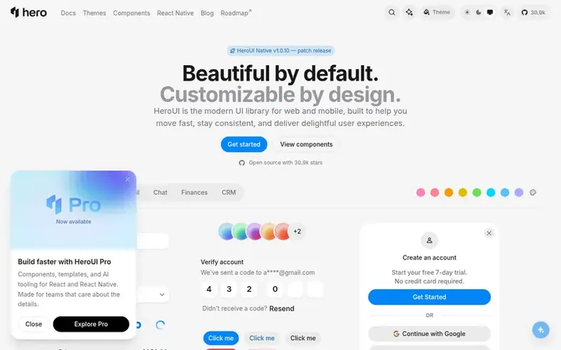 Screenshot of the HeroUI homepage