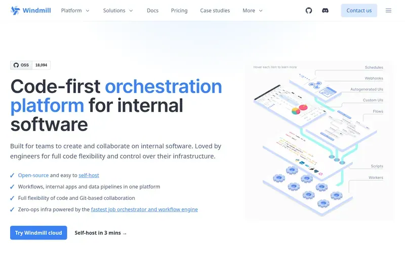 Screenshot of the Windmill homepage