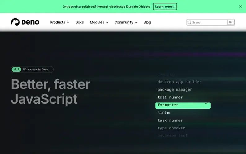 Screenshot of the Deno homepage