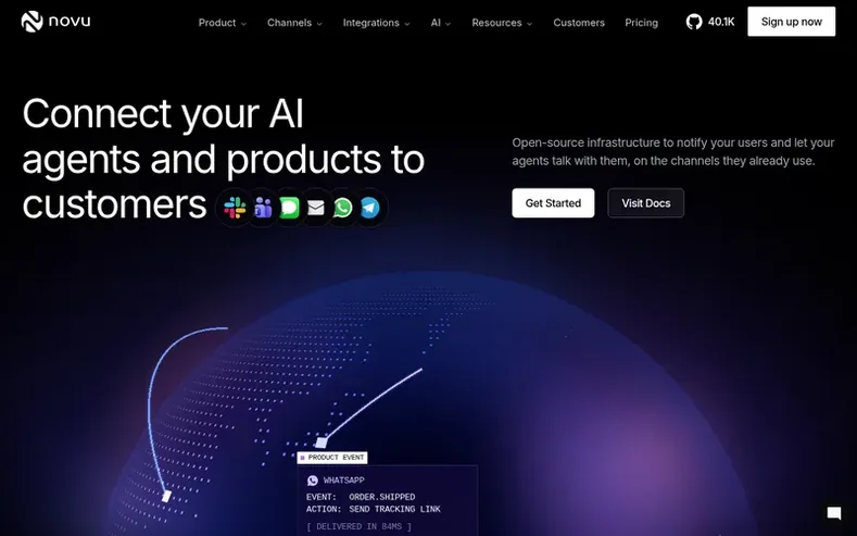 Screenshot of the Novu homepage